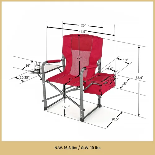 Vista 3 de ARROWHEAD OUTDOOR Silla de director plegable con mesa auxiliar y enfriador integrado, soporte para tazas, bolsa de almacenamiento, soporta hasta 450