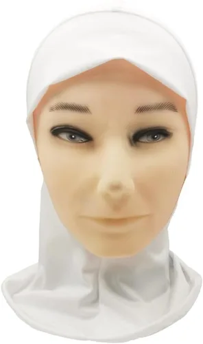 Vista 4 de VIGUEUR Máscara blanca de miedo, máscara con capucha abierta de elastano, accesorio unisex para disfraz de cosplay