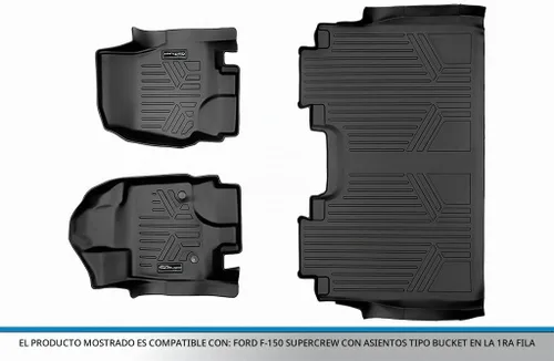 Vista 5 de SMARTLINER Juego de alfombrillas de piso de ajuste personalizado de 2 filas compatibles con Ford F-150 2015-2025