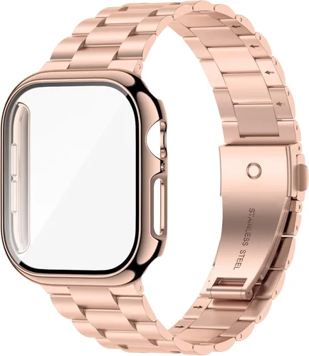 Vista 20 de iiteeology - Correa compatible con Apple Watch de 1.49" (38mm) Serie 3 2 1, correa mejorada de acero inoxidable con protector de pantalla