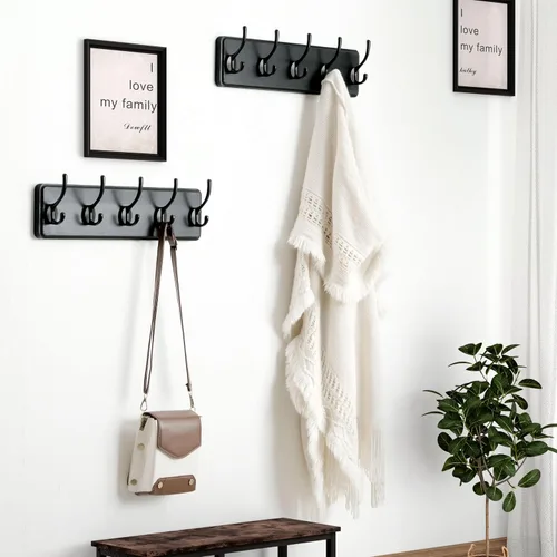 Vista 5 de Dseap Perchero de Pared: Moderno, Patentado, Resistente, 17.4" de Largo, Riel Colgador de Madera con 5 Ganchos Dobles para Abrigos de Invierno, Negro