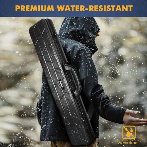 Vista 4 de Estuche para Taco de Billar, Funda Rígida para Taco de Billar 4x4 con 10 Ranuras Acolchadas, Bolsa de Billar Resistente con Mango de Cuero Suave