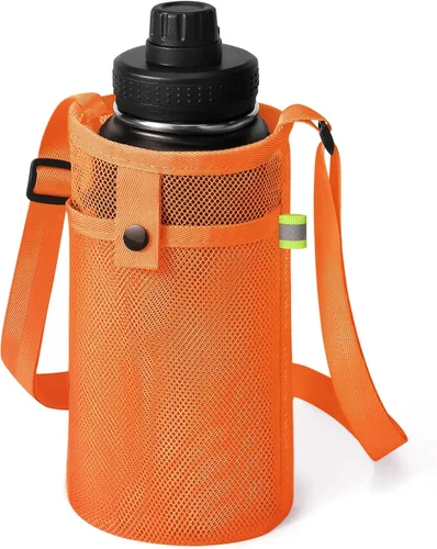 Vista 7 de Bolsa grande para botella de agua con correa, soporte de malla grande para botella de agua, correa para el hombro y bolsillo, soporte ligero