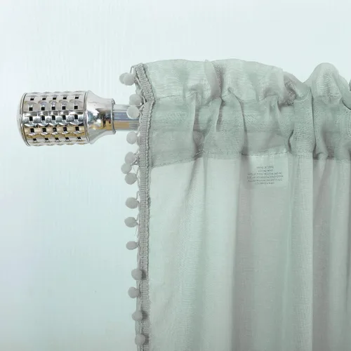 Vista 5 de MISS SELECTEX Cortinas semitransparentes con aspecto de lino y borlas de pompones - Cortinas de gasa semitransparentes con bolsillo para varilla