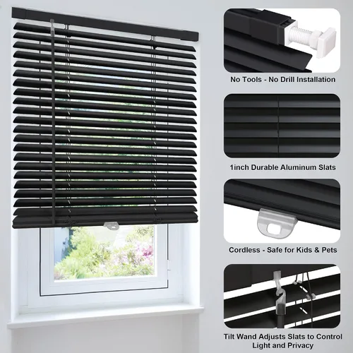 Vista 3 de LazBlinds Mini Persianas de Aluminio de 1", Sin Herramientas-Sin Taladro, Persianas Sin Cordón para Ventanas Interiores, Persianas Horizontales