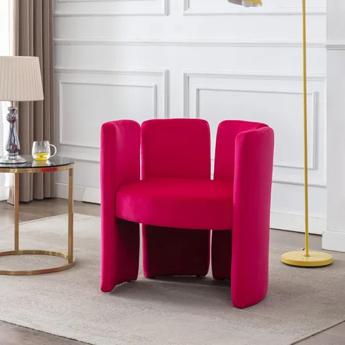Vista 12 de Silla de acento de terciopelo, silla única acolchada en forma de barril con respaldo circular, diseño moderno, lindas sillas decorativas laterales