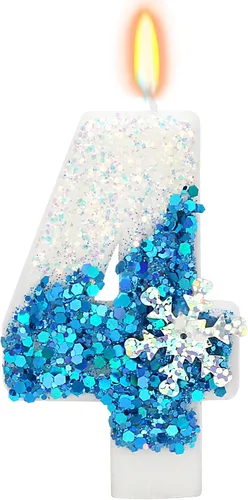 Vista 10 de Velas de cumpleaños con temática de nieve, suministros de fiesta de cumpleaños de invierno, decoración de pastel número 0 de 2.76 pulgadas (número 0)