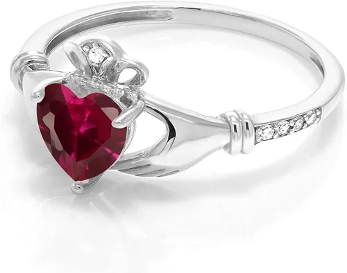 Vista 3 de Gem Stone King Anillo claddagh celta irlandés de oro blanco de 10 quilates para mujer