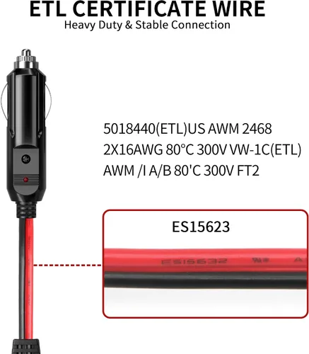 Vista 5 de Energeaster Divisor de encendedor de cigarrillos de coche de 16 pulgadas de 1 a 2 con luz LED, enchufe de 12 V 24 V, divisor de 2 vías Y, cable