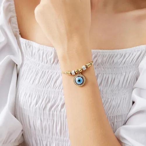 Vista 3 de Pulseras de mal de ojo chapado en oro de 18 quilates, ajustable, pulsera de ojo turco de oro para protección, pulsera de plata de mal de ojo Dorado