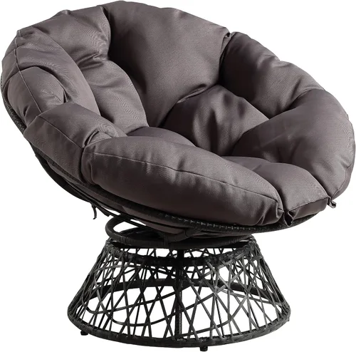 Vista 10 de OSP Home Furnishings – Silla Papasan de mimbre con giro de 360 grados, marco marrón con cojín marrón