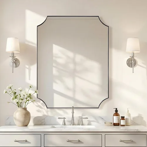 Vista 48 de ANDY STAR Espejo de baño de bronce cepillado, espejo festoneado de 24 x 36 pulgadas para baño, espejo rectangular de bronce antiguo con marco