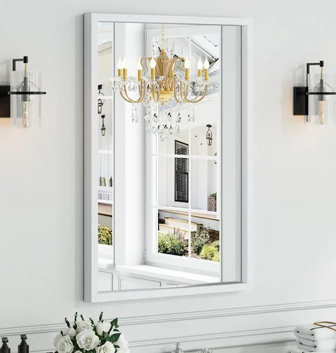Vista 19 de Syndra Espejo de baño con marco de madera negra, 22 x 30 pulgadas, moderno espejo de tocador para pared, marco delgado y profundo impermeable Negro