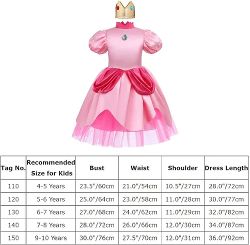 Vista 7 de Disfraz de princesa melocotón para niñas vestido de princesa melocotón con corona Halloween cosplay carnaval