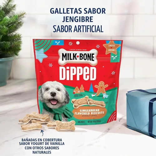 Vista 6 de Milk-Bone Galletas para perros con sabor a jengibre sumergidas, sabor artificial, 10 oz Bolsa