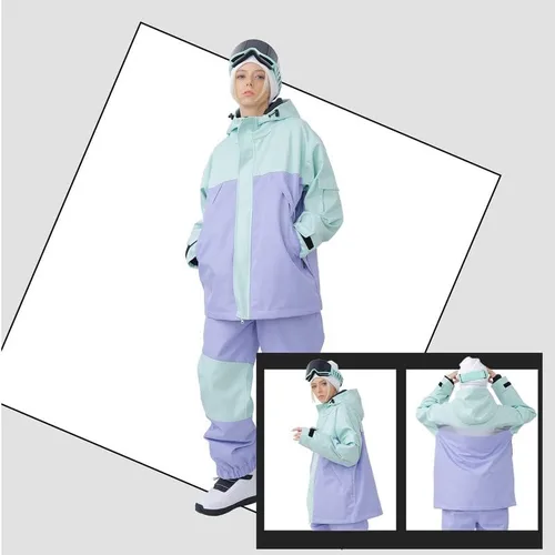 Vista 5 de SNOWVERB Impermeable para hombre y mujer, resistente al viento, con capucha, aislante, unisex, para esquí, snowboard