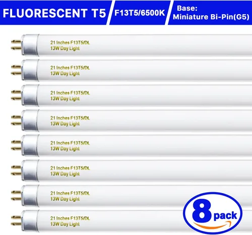 Vista 3 de Konideke Paquete de 8 bombillas fluorescentes T5 de 21 pulgadas, 13 W, luz diurna 6500K, F13T5D para debajo del gabinete, base G5 de 750 lúmenes
