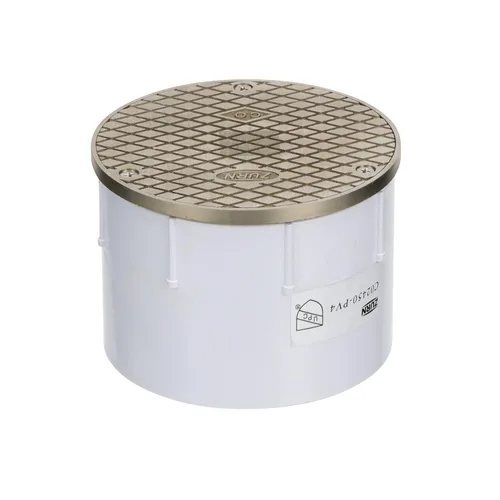 Vista 2 de Zurn CO2450-PV4 Drenaje de piso ajustable con limpieza, parte superior de níquel, PVC de 4", latón