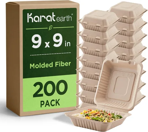 Vista 14 de KARAT EARTH Clamshell - Contenedores Take Out de comida para llevar [8"x8", 200 ct] - Contenedores compostables para llevar, bagazo biodegradable