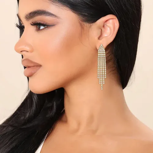 Vista 3 de EleQueen Austrian Crystal Chandelier Tassel Earrings Linear Drop Dangle Earrings for Women Wedding Bridal Party