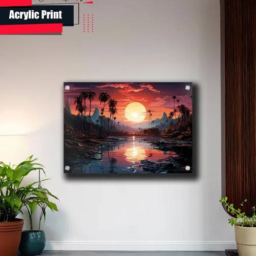 Vista 4 de Neon Sunset Vibes Florida Synthwave Sunset Framed poster Print, Retro Miami Style Wall Art, poster, Art Print