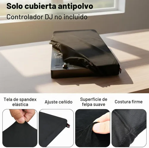 Vista 3 de Funda antipolvo elástica compatible con el controlador Pioneer DJ DDJ-FLX4, funda protectora de vellón suave de elastano con banda elástica