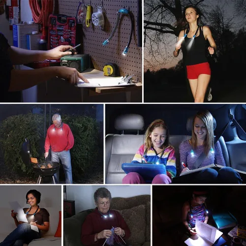 Vista 7 de LEDGLE Luz de lectura para el cuello, linternas recargables para el cuello para tejer, 4 bombillas LED + 3 brillo ajustable + brazos de silicona