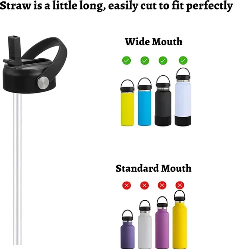 Vista 4 de 6 popotes de repuesto para botella de agua de boca ancha Hydro Flask, 6 popotes y 2 cepillos para popotes incluidos [9.5 pulgadas]