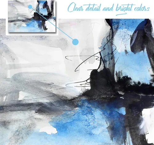 Vista 3 de Lienzo abstracto grande para pared, pinturas artísticas modernas de acuarela, fantasía negra y azul, graffiti colorido sobre fondo blanco