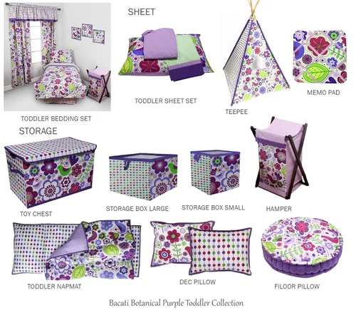 Vista 8 de Bacati - Juego de ropa de cama de algodón de 4 piezas para niñas pequeñas, 100% algodón, incluye edredón reversible, sábana bajera, sábana superior