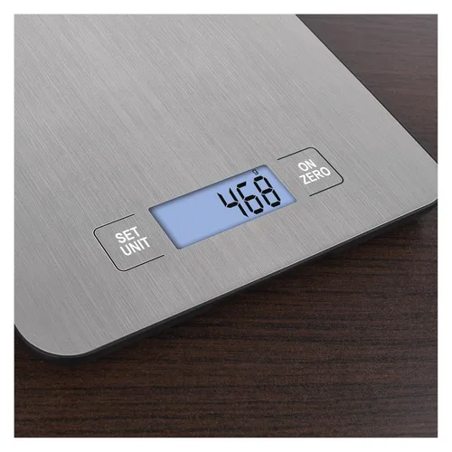 Vista 4 de EMOS Báscula de cocina de acero inoxidable para colgar en la pared/báscula digital con pantalla LCD iluminada/función de tara/báscula