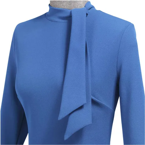 Vista 6 de Miusol - Vestido entallado de cóctel, plisado, estilo retro, cuello medio.