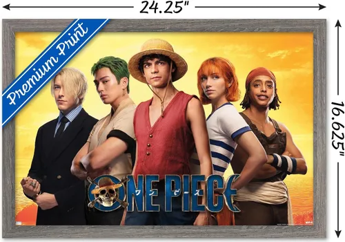 Vista 3 de Trends International Netflix One Piece - Póster de collage de pared, 14.72 x 22.37 pulgadas, versión enmarcada de madera de granero