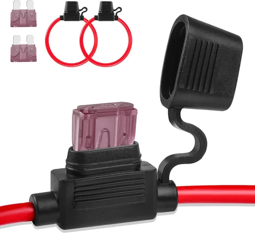 Vista 14 de Portafusibles en línea 12V, paquete de 2, portafusibles de hoja impermeable de 8 AWG de 11.8 pulgadas, portafusibles en línea 12V con 2 fusibles