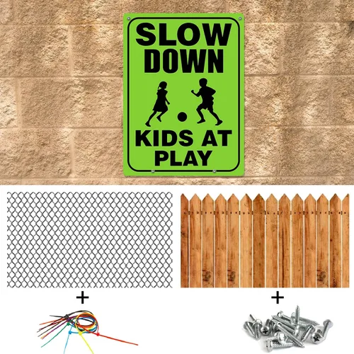 Vista 6 de Zonon 4 juegos de señales de seguridad para niños en juego con alambre de metal en H, tornillos reflectantes, impermeables, precaución para niños