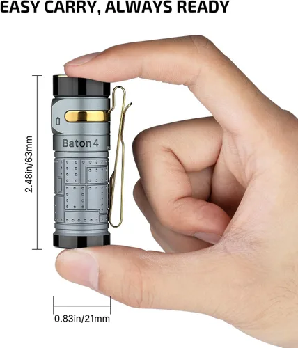 Vista 4 de OLIGHT Baton4 Linterna EDC recargable, luz de bolsillo LED de 1300 lúmenes con cable de carga magnético, 6 modos, IPX8 impermeable para el hogar