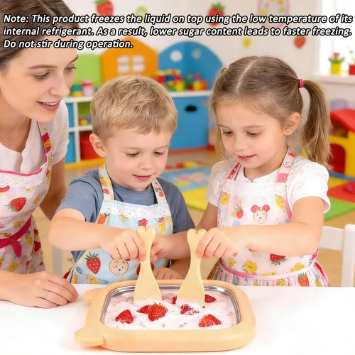 Vista 4 de Máquina de helados enrollada mejorada para niños, bandeja de helado instantánea de enfriamiento mejorado, actividad familiar, placa fría de acero