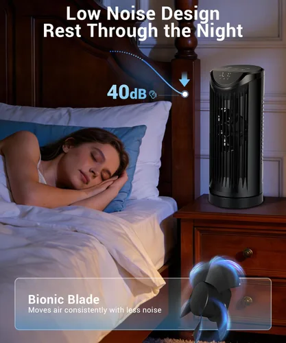 Vista 3 de Ventilador de torre personal para dormitorio, ventilador de mesa de escritorio portátil, ventilador de pie de refrigeración con 3 velocidades