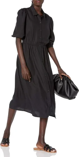 Vista 3 de The Drop Ellen Vestido camisero midi con mangas abombadas y espalda abierta para mujer