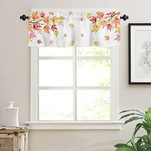 Vista 3 de Cenefa para ventanas, cenefas de cocina con bolsillo para barra, cortinas cortas de hojas de arce de Acción de Gracias para sala de estar, baño