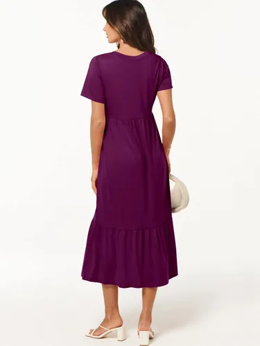 Vista 6 de ANRABESS Vestido largo casual de verano para mujer, manga corta, cuello en V, escalonado, playa, vacaciones, vestido de verano 2025
