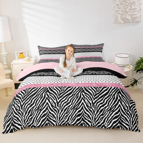 Vista 18 de Juego de funda de edredón con estampado de leopardo abstracto, tamaño individual, juegos de ropa de cama de piel de guepardo negro y gris