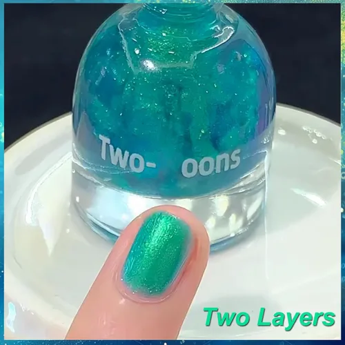 Vista 3 de Esmalte de uñas a base de agua Aurora verde brillante, esmalte de uñas con efecto cromado iridiscente, esmalte de uñas no tóxico para mujeres