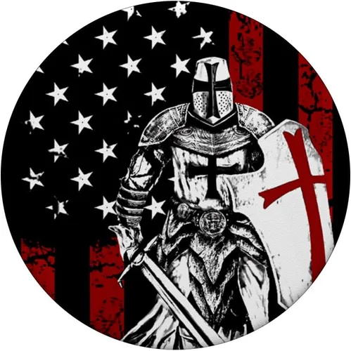 Vista 3 de Knight Templario Bandera Americana PopSockets Swappable PopGrip