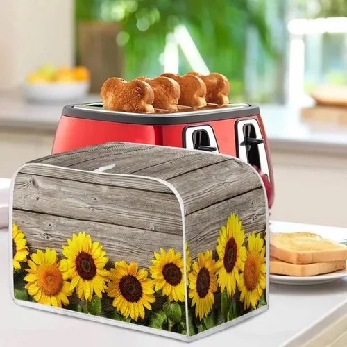 Vista 4 de Cubierta acolchada de poliéster para tostadora de tablero de madera de girasol para tostadora de dos rebanadas, protección contra el polvo
