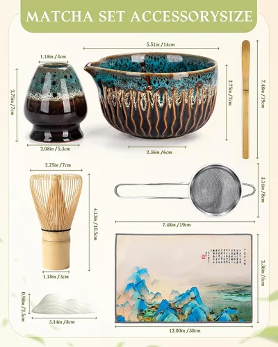 Vista 3 de Matcha Whisk Set, Ceramic Tea Kit Includes Bowl Blue