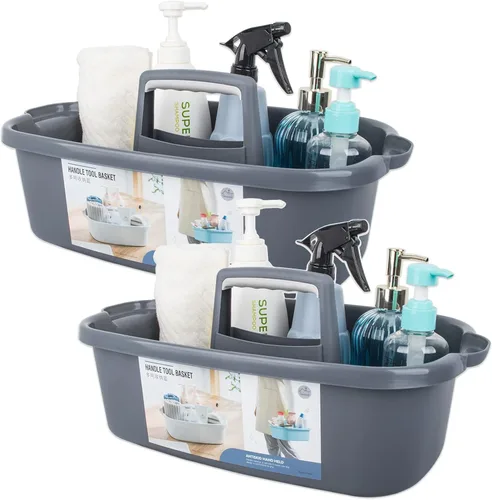 Vista 13 de Organizador de suministros de limpieza grande portátil con asa, cubo de plástico, almacenamiento de herramientas para baño, dormitorio, cocina