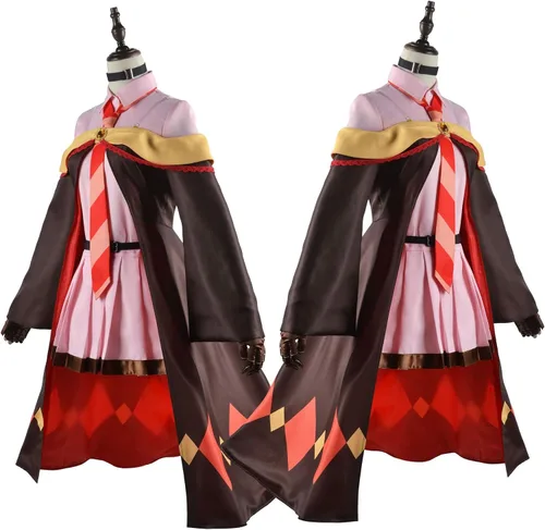 Vista 4 de IOPBOT Disfraz de anime KonoSuba Megumin Uniforme Cosplay Unisex Miko Disfraz de bruja para niña