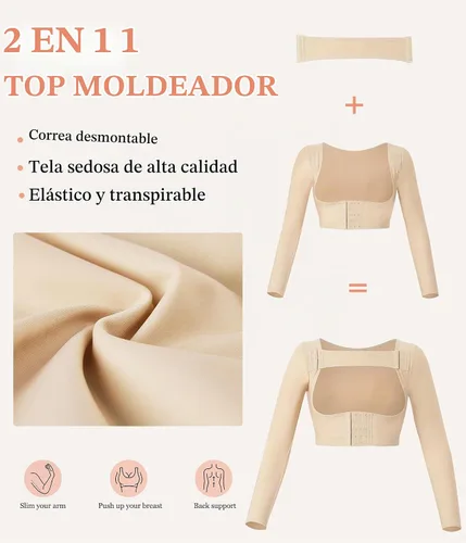 Vista 5 de LANCS - Mangas de compresión postquirúrgicas para mujer, moldeador de brazo superior, tops correctores de postura, chaleco moldeador Beige
