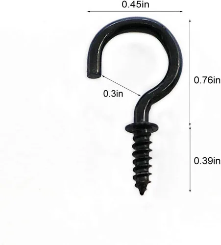 Vista 2 de 125 ganchos de techo con tornillo, ganchos de rosca negros de 3/4 pulgadas